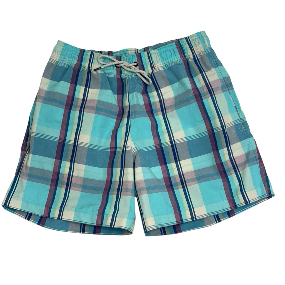 Faherty Swim Shorts Mens Small Blue Plaid Swim‎ Suit Beach Lined Trunks Bottom